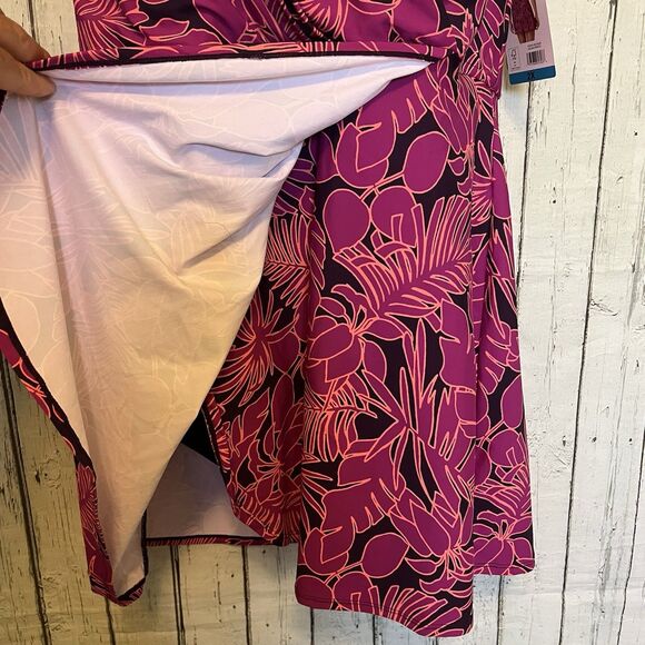 Lands End V-Neck Tulip Wrap Swim Dress Size 2X One Piece Tropical Floral Bra - Picture 5 of 11